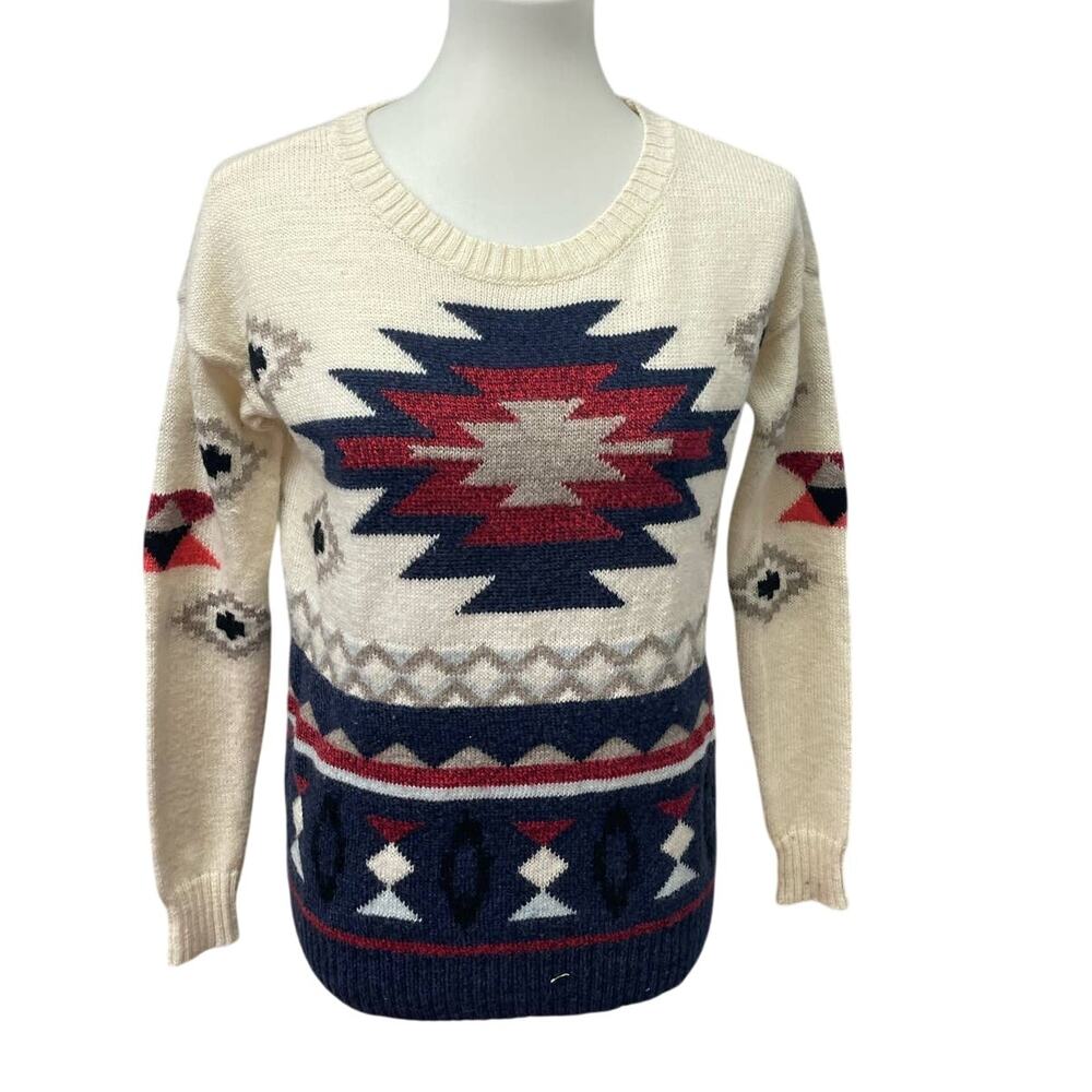 AEO Womens XS Aztec Wool Acrylic Blend Long Sleeve Crew Neck Pullover Sweater
